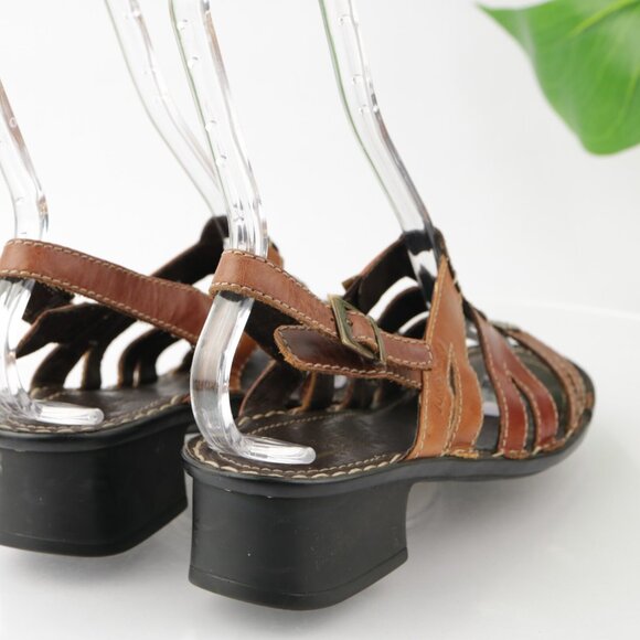 Josef Siebel Womens Sandal Size 38 7 Tan Brown Leather Heel Strappy Slingback - Picture 3 of 13
